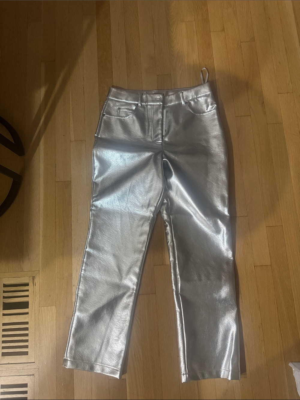 7 For All Mankind Metallic Silver Straight-Leg Jeans